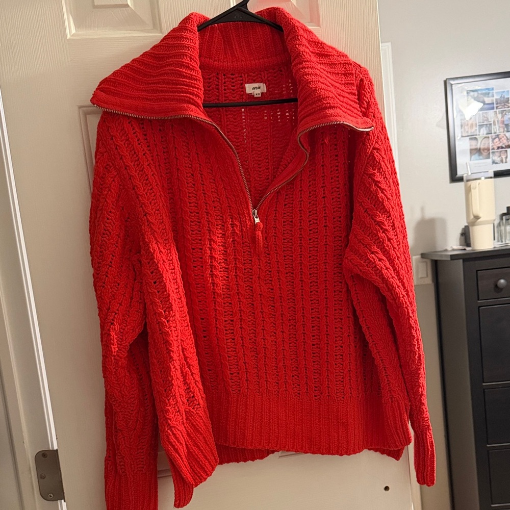Red Cable Knit Aerie Sweater